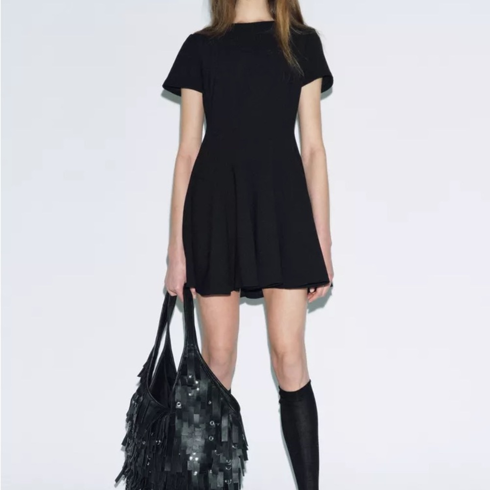 Black Fit and Flare Mini Dress for Night Out - GODET MINI DRESS